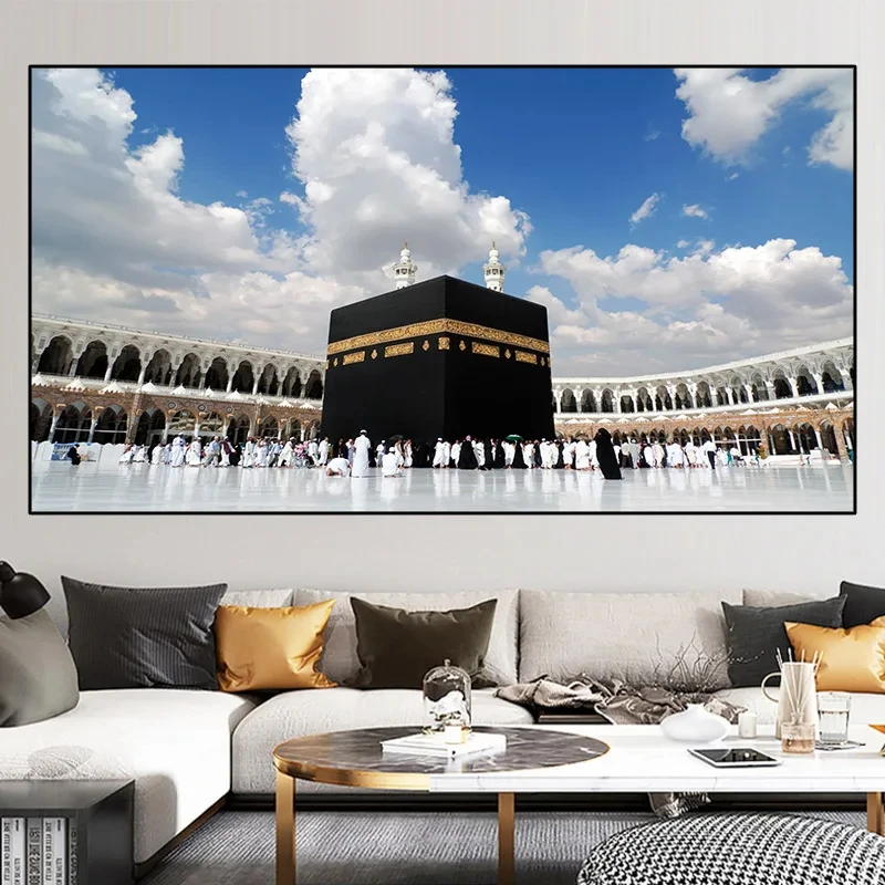 Mecca Mosque Night Scene Canvas Painting Islamic Posters and Prints Living Room Home Decor Wall Art Pictures Unframed