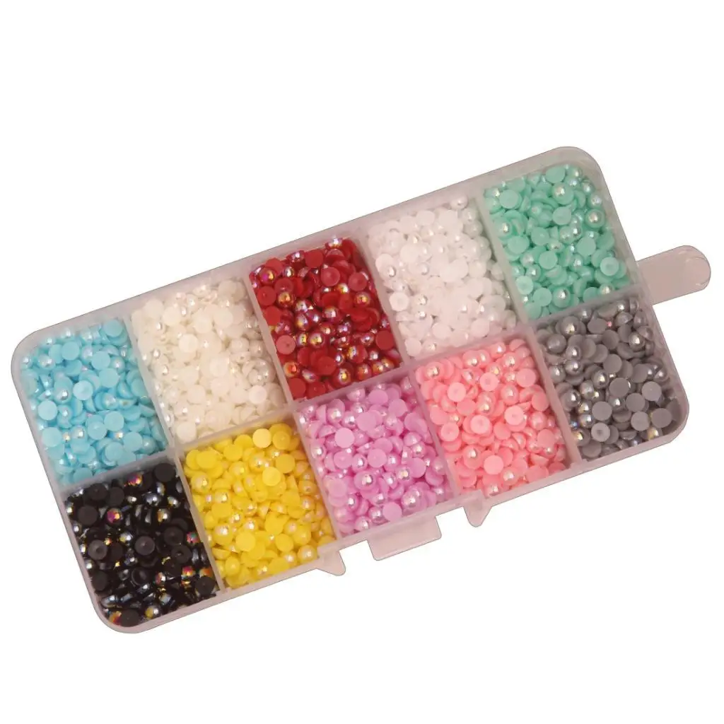 

2X Mixed 10 Colors Half Round Flat Back Beads Embellishment Scrapbook Beads 4mm