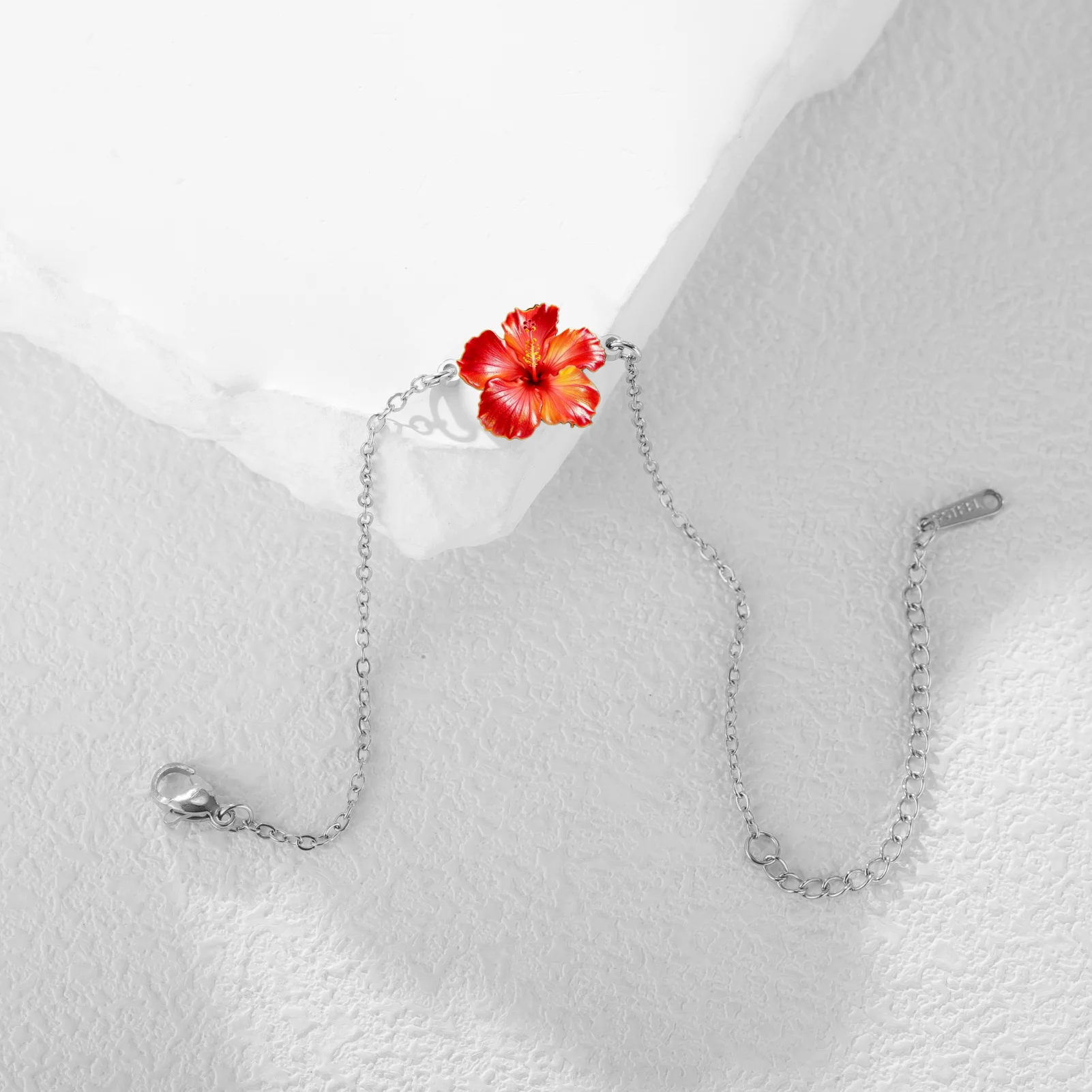 Women's Gold Plated Pink Hibiscus Flower Bracelet