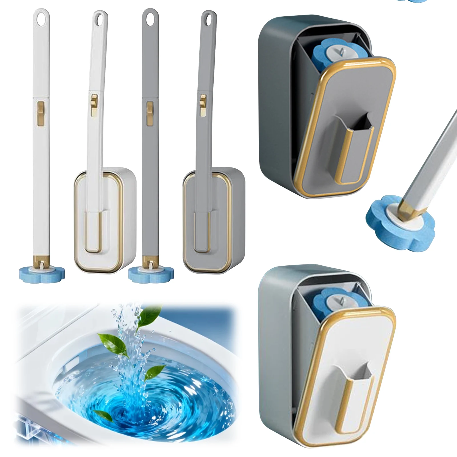 

Щетка для чистки унитаза с 36 сменными насадками и держателем, одноразовая, с длинной ручкой для глубокой очистки