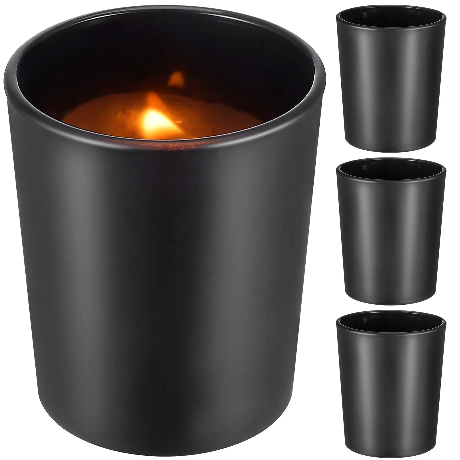 4Pcs Simple Black Frosted Candleholder Glass Cup Dining Table Decor Home Wedding Party Scene Candlestick