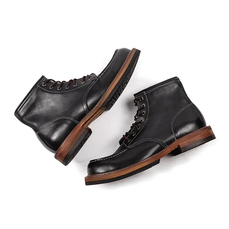 Motorcycle Ankle Boots Cow-leather Boots for Men