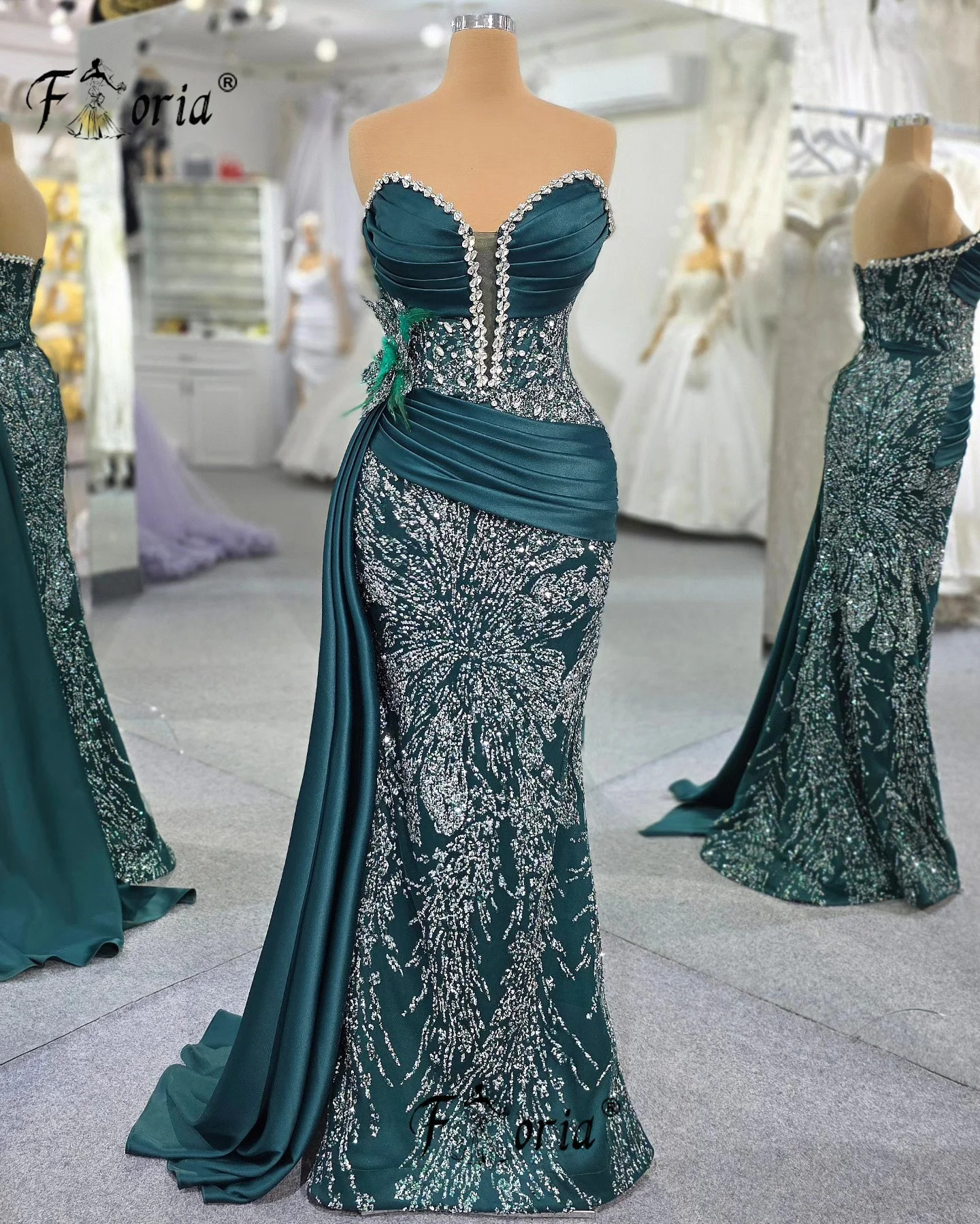 

Элегантные темно-зеленые платья на день рождения, роскошные серебряные бусины 2025 года, платье для выпускного вечера с открытой спиной и перьями, вечерние халаты по индивидуальному заказу, longues soirées