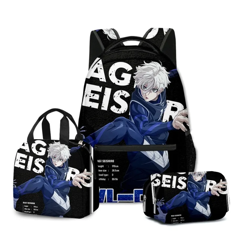 3D New Blue Lock Anime Creative Cartoon Primary and Secondary School Students Schoolbag Backpack Lunch Bag Pencil Bag School Bag