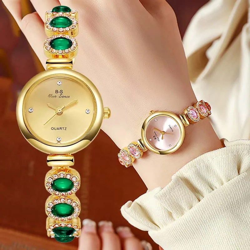 

Брендовые кварцевые часы для женщин, роскошные часы с браслетом из зеленого драгоценного камня, часы с маленьким циферблатом, подарок, женские наручные часы Relojes Para Mujer