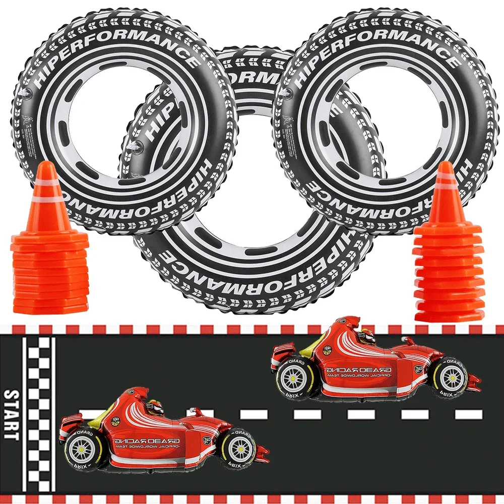 Racing Car Theme Party Supplies Road Race Track Checkered Racing Flag Balloon Roadblock Inflatable Tire Rally Boy Birthday Decor