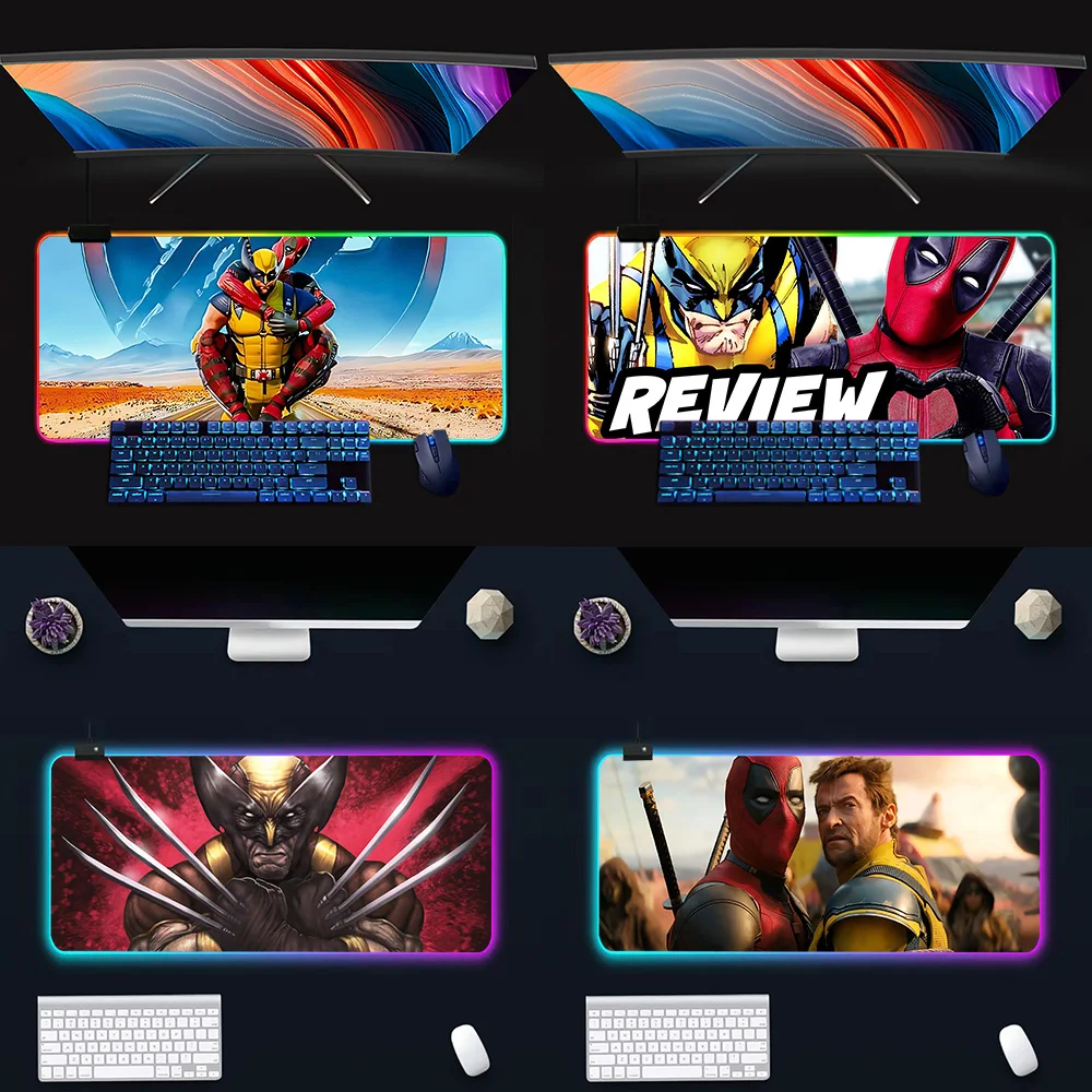 Movie Deadpool and Wolverine RGB Pc Gamer Keyboard Mouse Pad Mousepad LED Glowing Mouse Mats Rubber Gaming Computer Mausepad