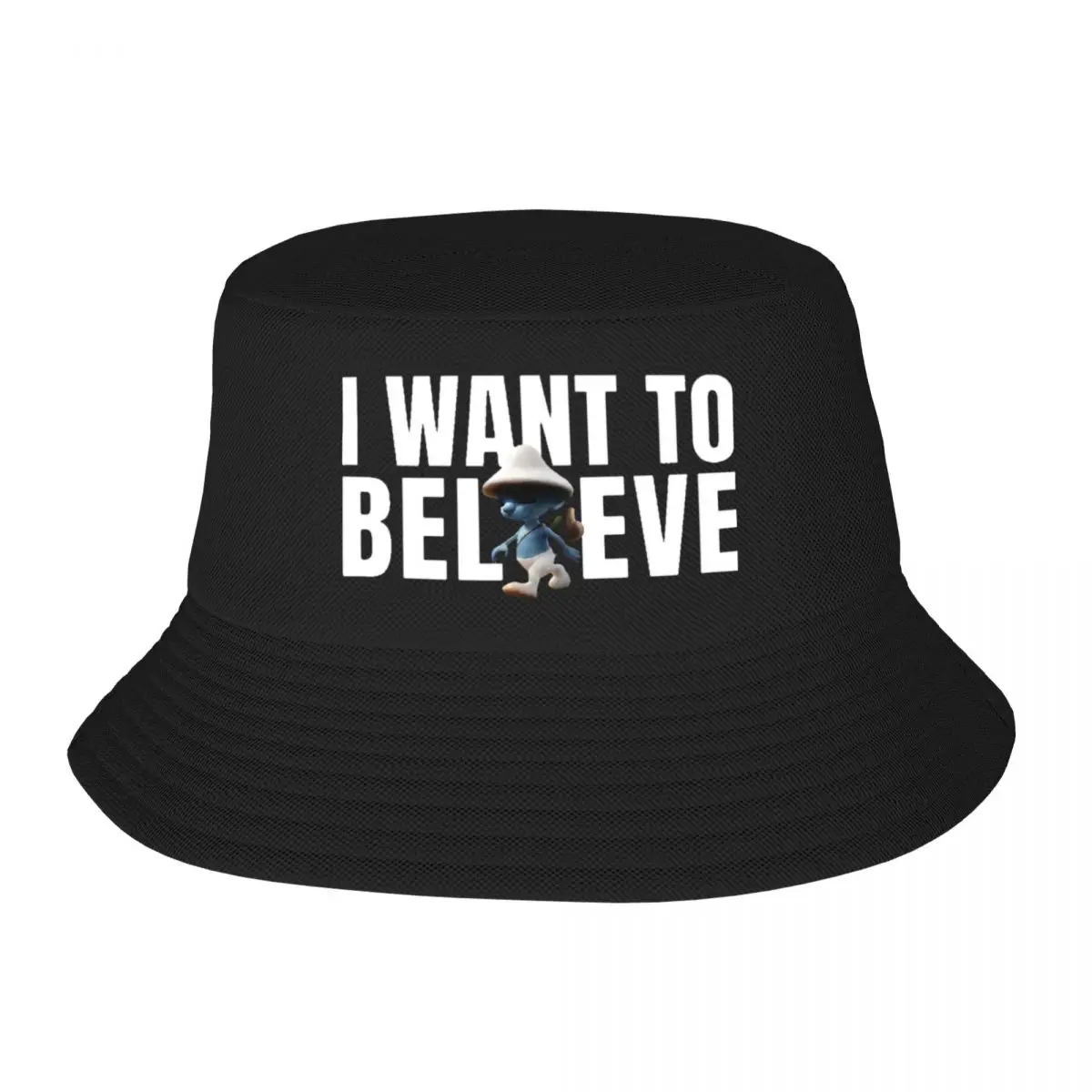 Unisex Bucket Hat I Want To Believe In Shailushai Blue Cat Meme Accessories Bob Hats Summer Travel Headwear Sun Caps Foldable