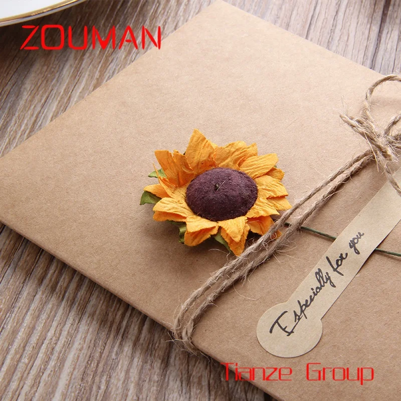 Custom , Retro Kraft Paper Dried Flower  Greeting Cards Birthday Wedding invitation  Greeting Cards