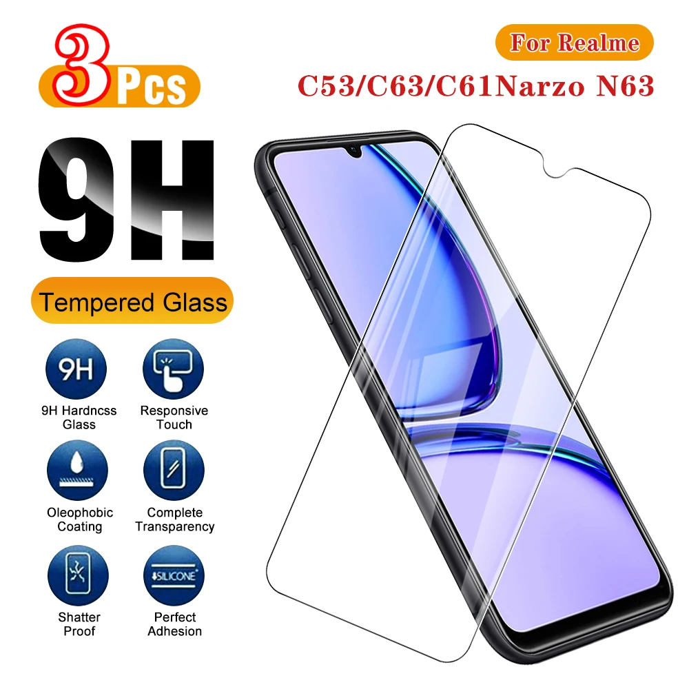 3pcs Tempered Glass For Realme C53 C 53 Protective glass realmeC53 C 63 C 61 screen protector For realme C63 C61 Narzo N63 6.75