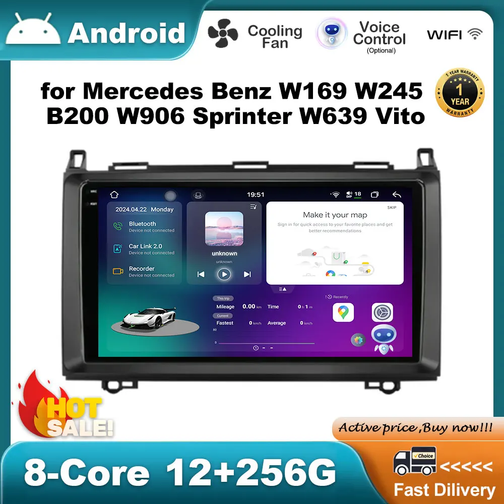 

Car Video Radio Multimedia Player for Mercedes Benz W169 W245 B200 W906 Sprinter W639 Vito Android OS GPS Navi DSP Stereo BT 4G