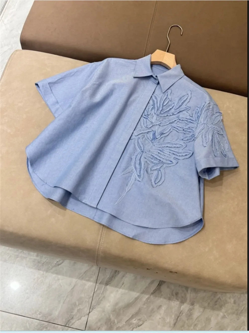 

Summer New Women's Embroidered Oxford Cotton Short Sleeved Shirt
