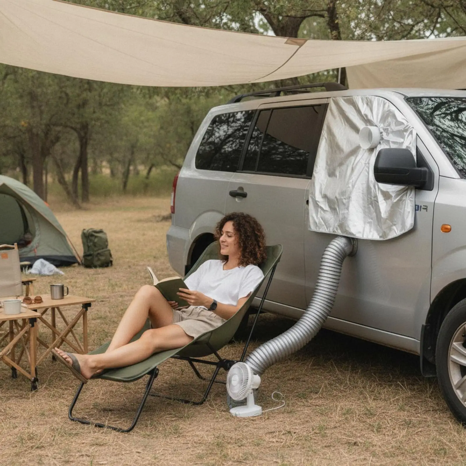 Portable Air Cooling Window Sealing Cloth Reflective Window Sealing Cloth Flexible for Campers, Drivers, Vehicles, Camping,