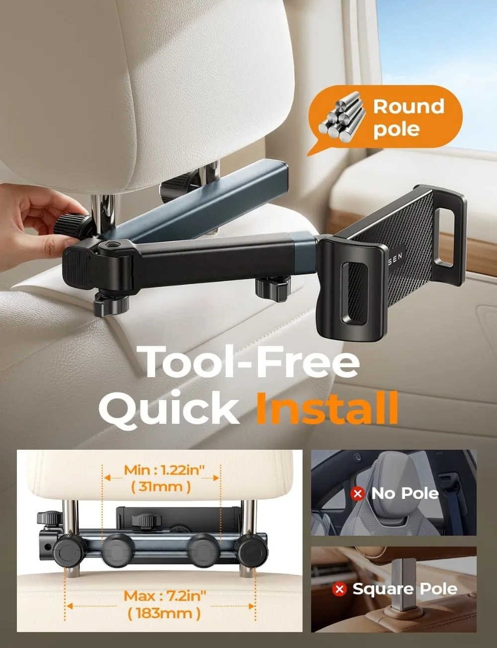 Car Tablet Mount for Back Seat, Road Trip Essentials, iPad Holder for Kids, 4-Axis 360 Adjustable, Sturdy & Safe, Easy Install, Fits Most Headrests - view 5