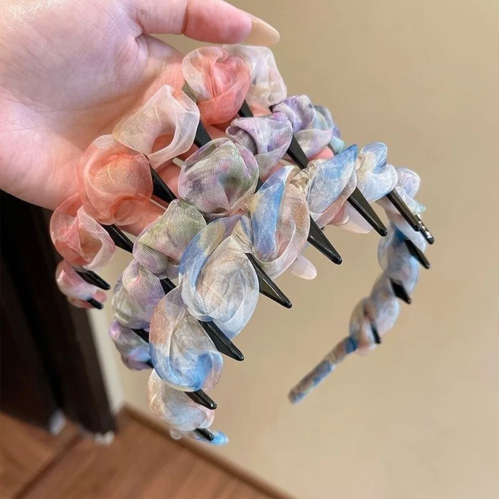 أنيقة الدانتيل شبكة هيرباند مطوي عدم الانزلاق مشط الشعر U شكل مسننة عالية الجمجمة عقال إكسسوارات الشعر
