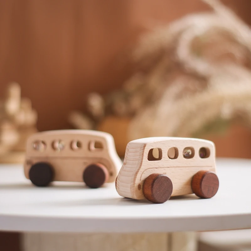 1PC Baby Wooden Toys Beech Car Blocks Cartoon Bus Educational Montessori Toys Baby Teething Play Gym Baby Birthday Gift Products