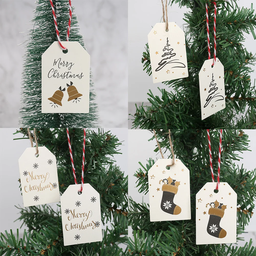 50pcs Christmas Gift Tags Paper Cards Snowflakes Xmas Tree Printed Hang Tag Christmas Ornament Party Supplies Decoration Noel