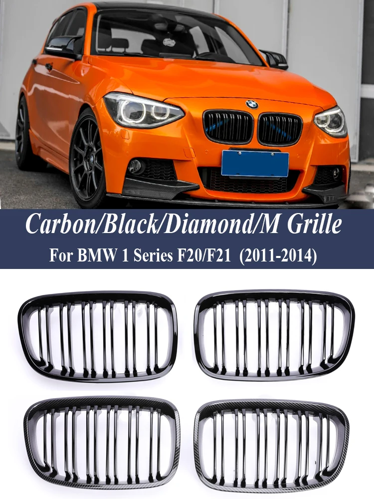 For BMW 1 Series F20 F21 2011-2014 Kidney Front Bumper Grille116i 118i 120i Gloss Black  Double Slat Racing Grill Accessories