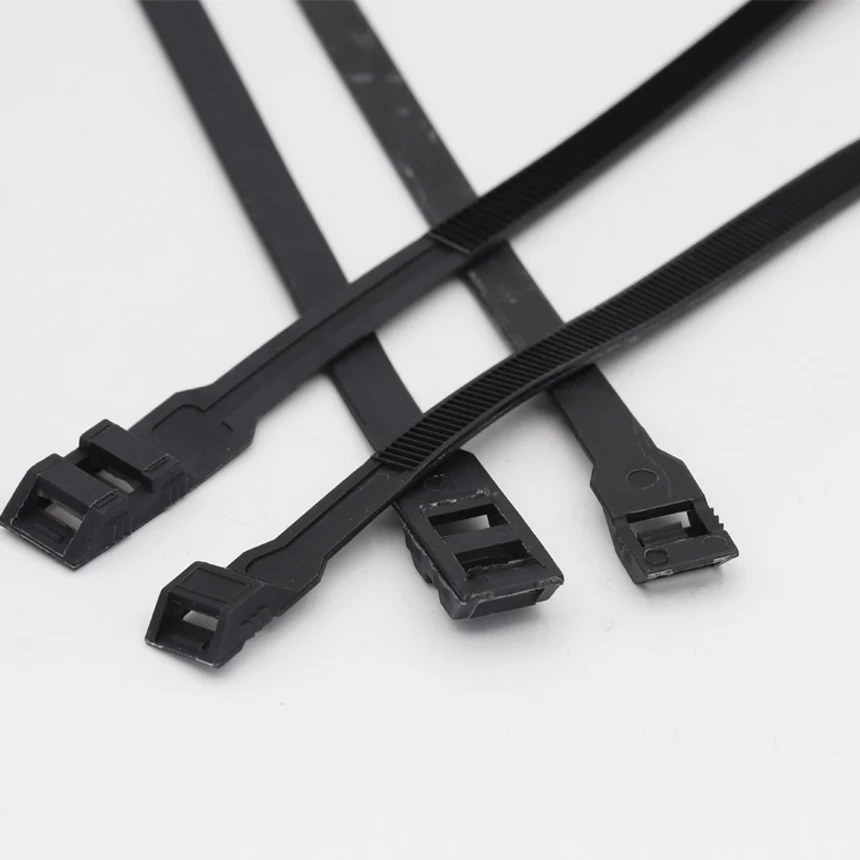 9*180/260/360mm Black Nylon Plastic Wire Strap Wrap Clamp Double Buckle Disposable Flat Self-Locking Ziptie Zip Ties Cable Tie