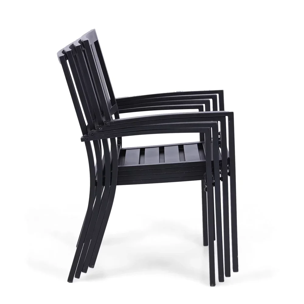 New Set of 2 Outdoor Patio Dining Chairs Modern Metal Armchairs Black Beach Chairs