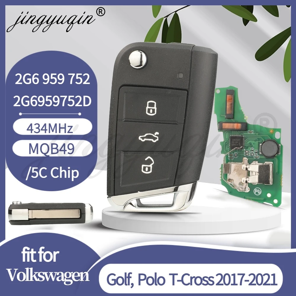 jingyuqin 2G6959752 2G6959752D/AD 434MHz 5C/MQB49 Remote Car Key For VW T-Cross Polo 2017+ Skoda Golf Seat Keyless Entry Go Fob