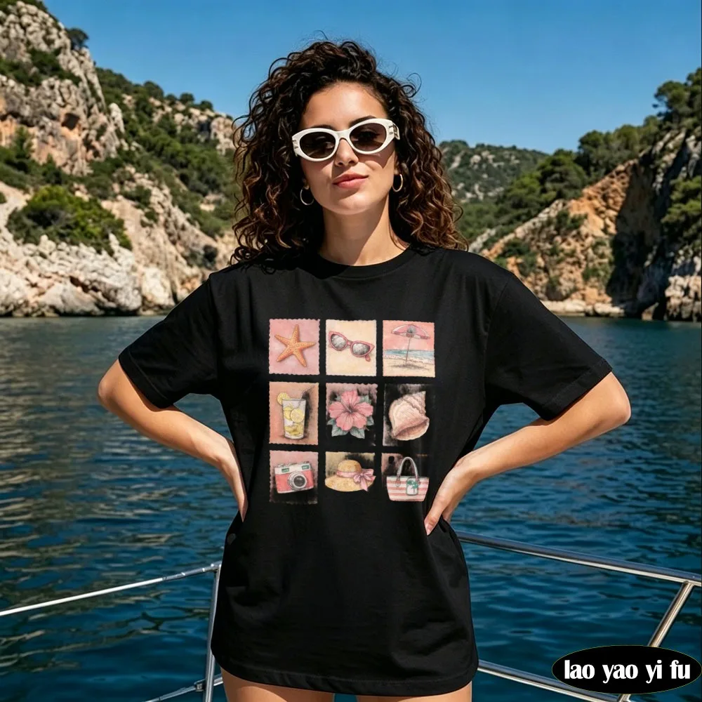 Vintage Beach Summer Vacation Shirt Coastal Beach Apparel Beachy Tee Vintage Stamp Tops for Women Cute Summer Clothes