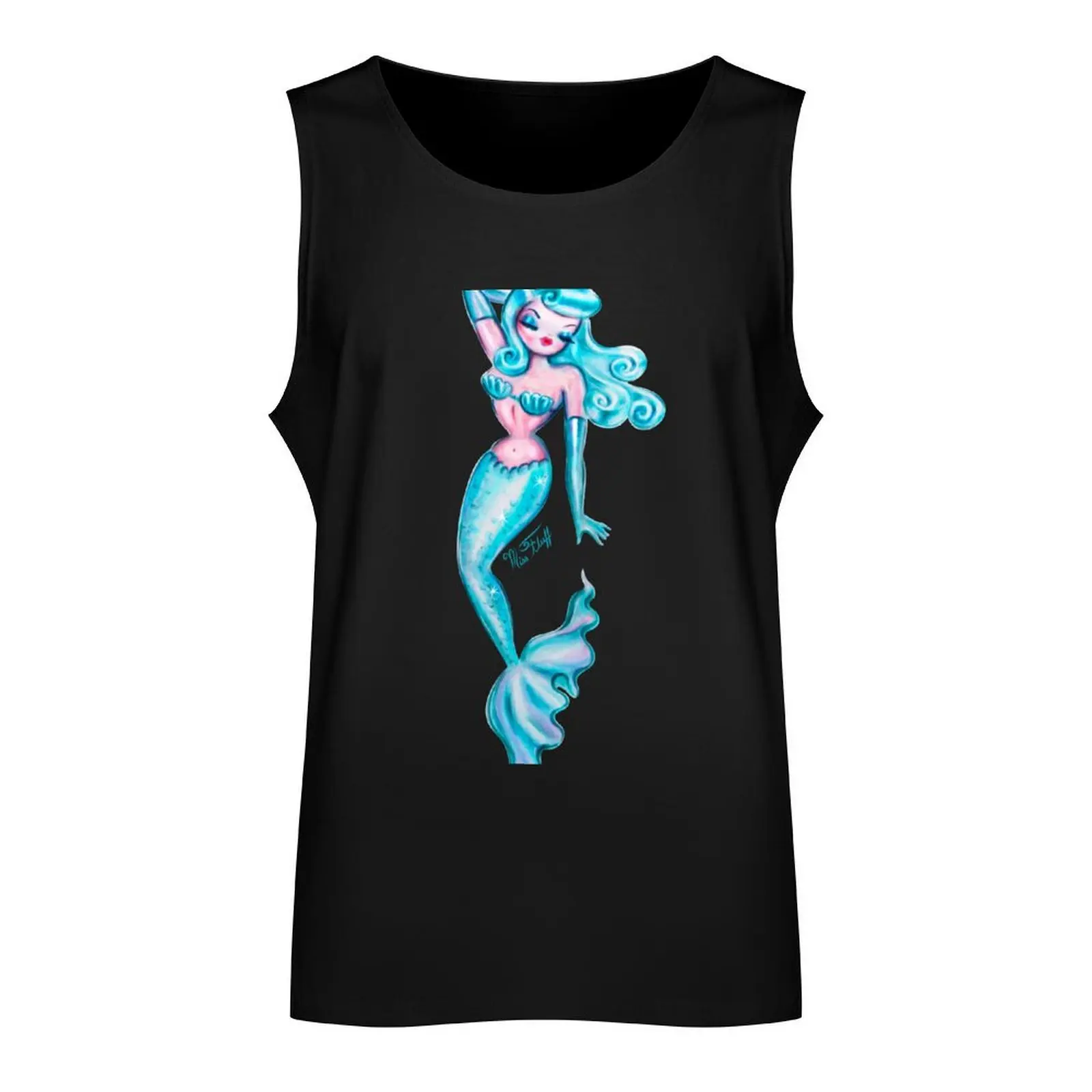 Dreamy Blue Pinup Mermaid Tank Top Vest male gym shirts t shirt gym bodybuilding men