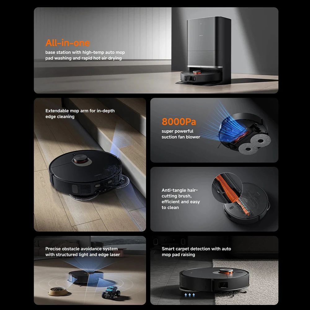 النسخة العالمية من Xiaomi Robot Vacuum X20 Max التحكم الصوتي جمع الغبار التلقائي للمنزل بأكمله مسح الشعر السائل تنظيف نظام تجنب العوائق الدقيق مع منفاخ مروحة شفط قوي للغاية 8000Pa