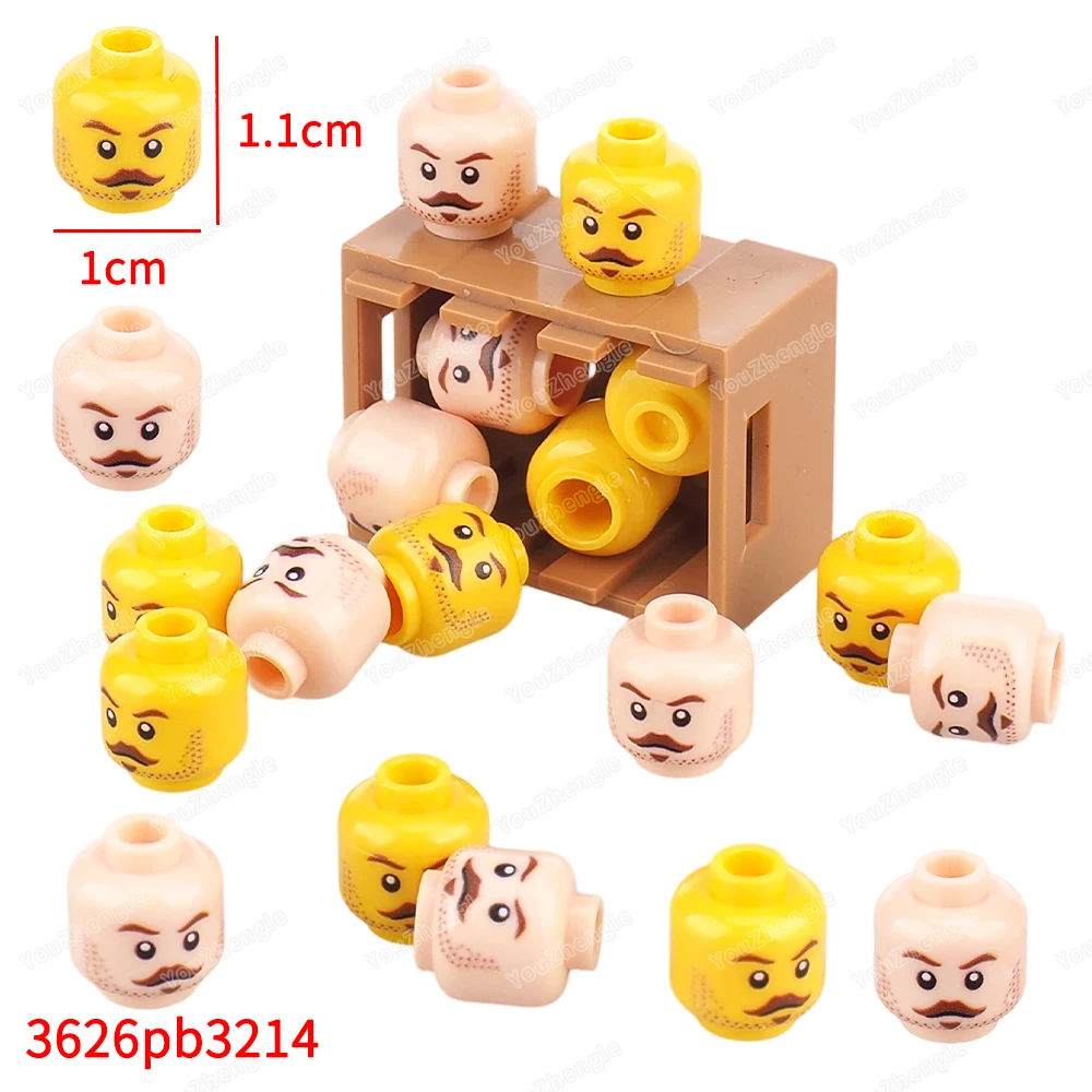 Moustache Beard Stubble Printed Pattern Building Block 3626 Figures Head Component MOC Serious expression mood Scene Model Toys