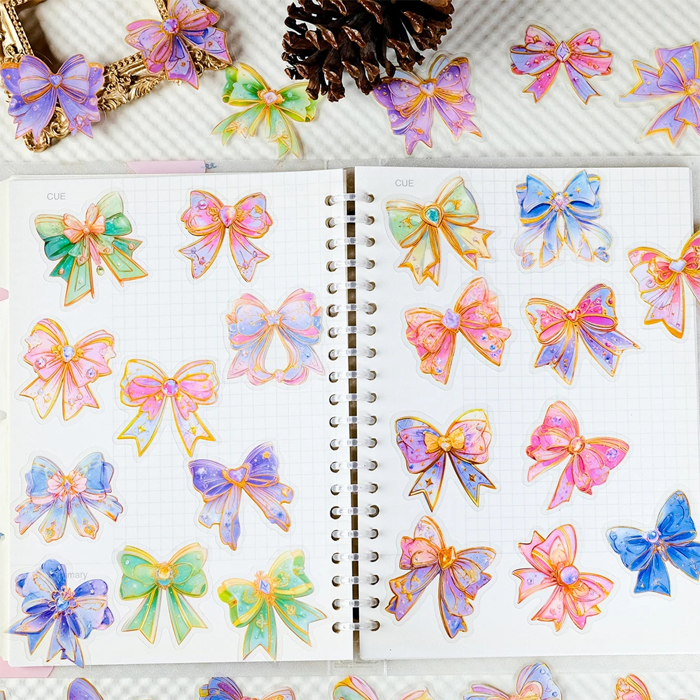 

10/30/56pcs Transparent Cute Coquette Bows Cartoon Stickers Kawaii Colorful Graffiti Decals Suitcase Phone Diary Girls Sticker