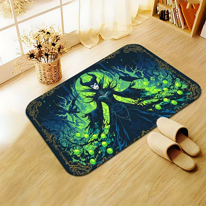 MINISO DISNEY Sleeping Beauty Maleficent Print Door Carpet Bathroom Floor Mats Microfiber Absorbent Machine Rug for Home Decor