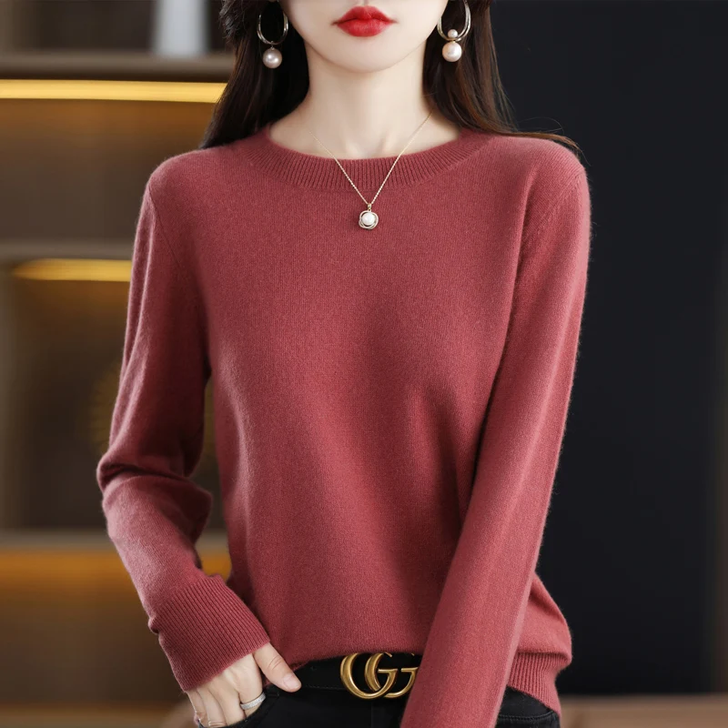 Pure Wool Cashmere Sweater Women\'s O-neck Pullover Casual Knitted Tops Spring and Autumn Female Jacket Basic Fashion Long sleeve