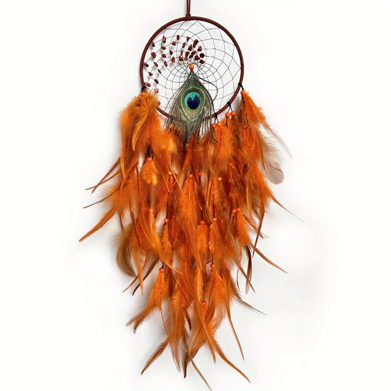 1pcs Rich and Colorful Peacock Feather Crystal Stone Dream Catcher Net, Minimalist Decorative Wall Decoration Pendant