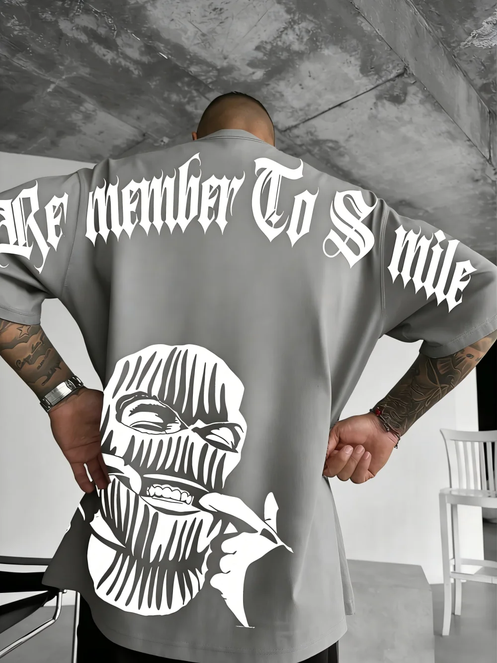 Europäisches und amerikanisches Herren-Sommer-T-Shirt mit Gothic-Buchstaben- und Figurendruck, bequem und atmungsaktiv, Rundhalsausschnitt, Outdoor-Street-Top – Detail 8