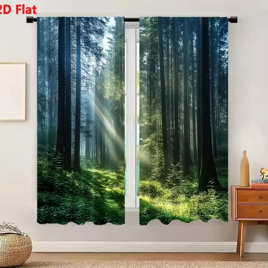 Realistic Forest Scene Curtains for Living Room Bedroom Window Decor Natural Light Filtering Panels