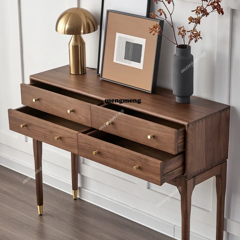 

New arrive Nordic black walnut porch cabinet light luxury solid wood strip case cabinet new Chinese style foyer porch table high