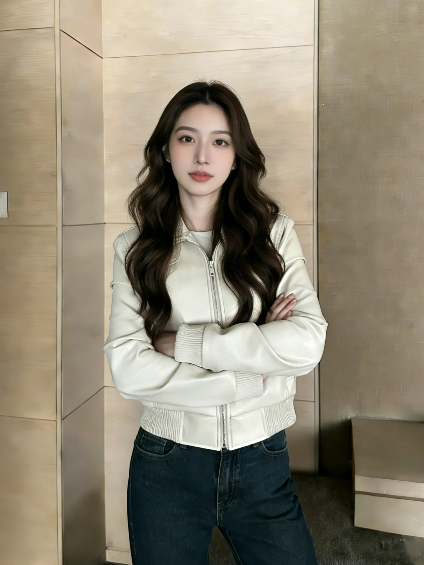 Jaqueta Feminina Americana de Couro PU com Zíper, Estilo Slim, Moda Urbana, Nova Chegada Primavera, Top Versátil