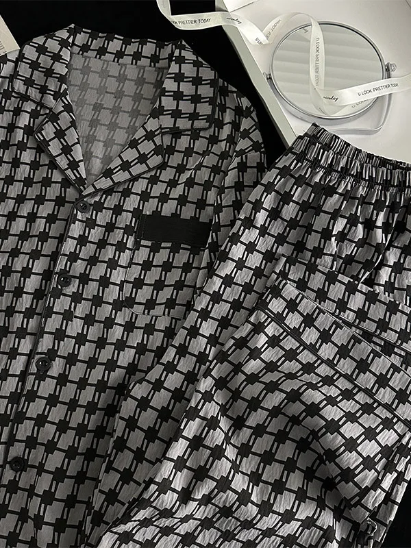 DAIMELU منامة الرجال الربيع ملابس خاصة مجموعة الخريف منقوشة طويلة الأكمام الذكور القطن المتسكعون يمكن ارتداؤها خارج بدلة فضفاضة الشباب #4