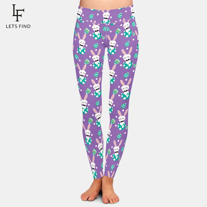 LETSFIND 2023 primavera nuove donne 3D Happy Easter Rabbit and Egg Print Leggings vita alta Fitness Sexy Skinny Stretch Legging