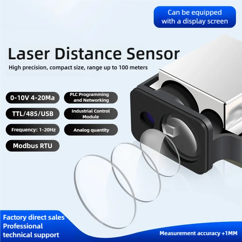 Sensor de distância a laser 4-20ma 0-10v módulo industrial de alta precisão 485/ttl deslocamento invólucro de banda infravermelha