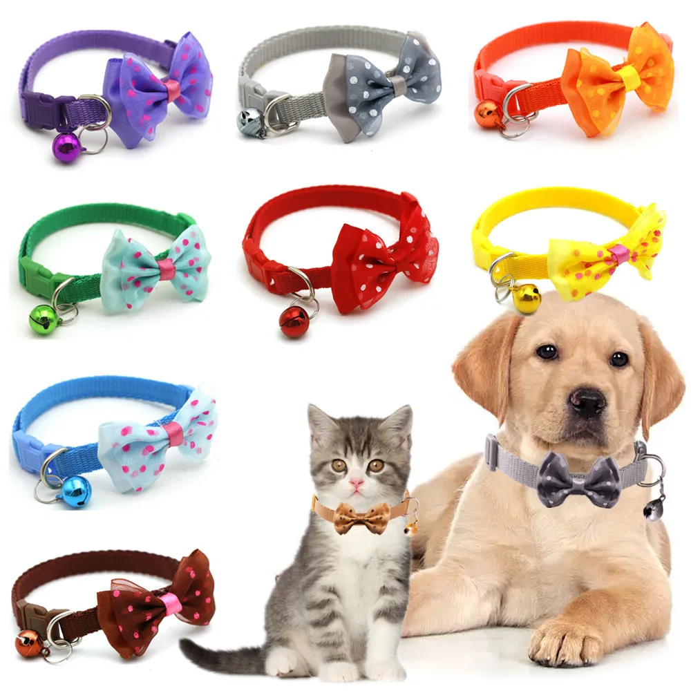 Adjustable Pet Collar Bow With Bell Cute Pet Accessories Pet Supplies Puppy Kitten Safety Buckle Collar Small Dog Cat Collar