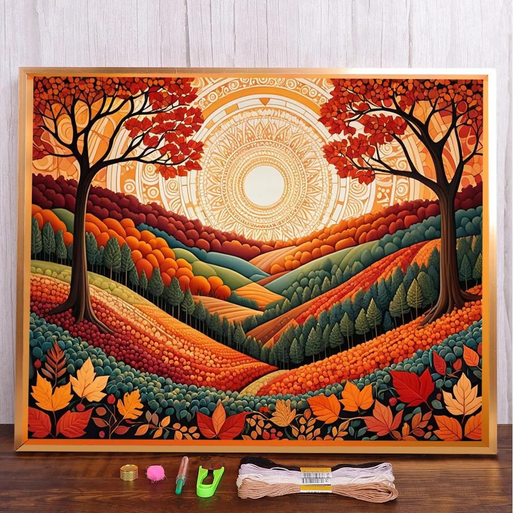 Sunset Scenery Pre-Printed 11CT Cross Stitch DIY Embroidery Full Kit Craft Needlework Knitting Sewing Sales Home Decor Mulina