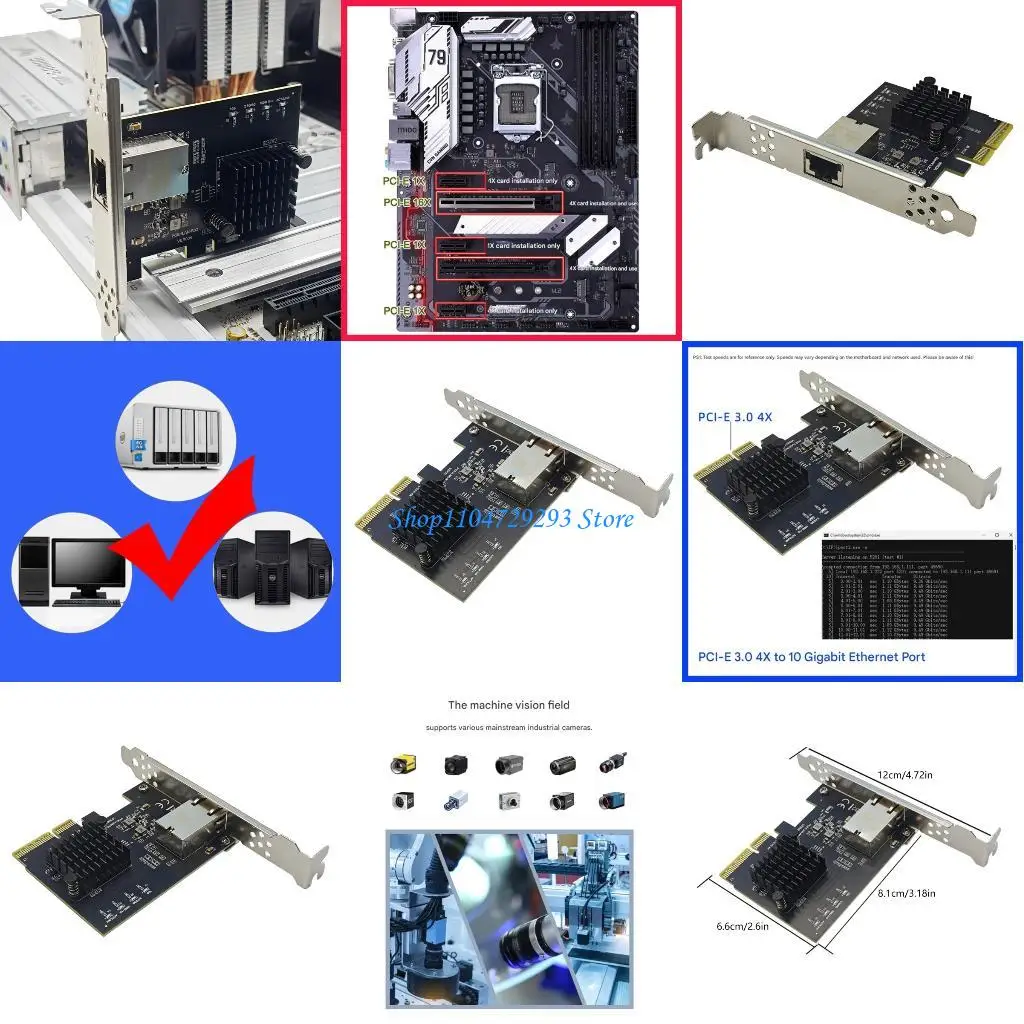 

Y2GD 10Gbps PCIE3.0 4X to RJ45 Gigabit Networking Card 10000Mbps PCIE Ethernet Adapter Ethernet Card for Servers Accessories