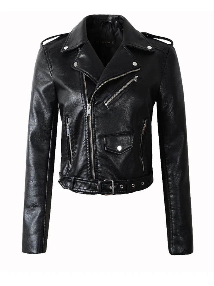 Women Faux PU Leather Jacket Casual Lady Lapel Zipper Jacket Female Motorcycle Leather Coat Jackets for Women Coat