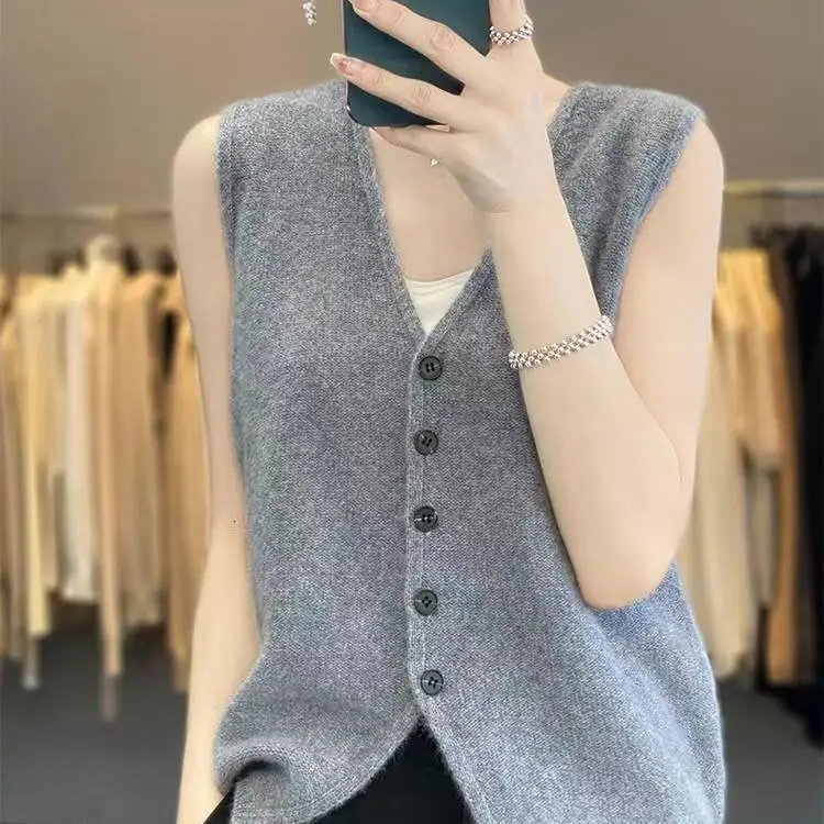 Vest Loose Korean Sleeveless Autumn/Winter New Sweater Top Knitted Cardigan Fashion Kam Shoulder