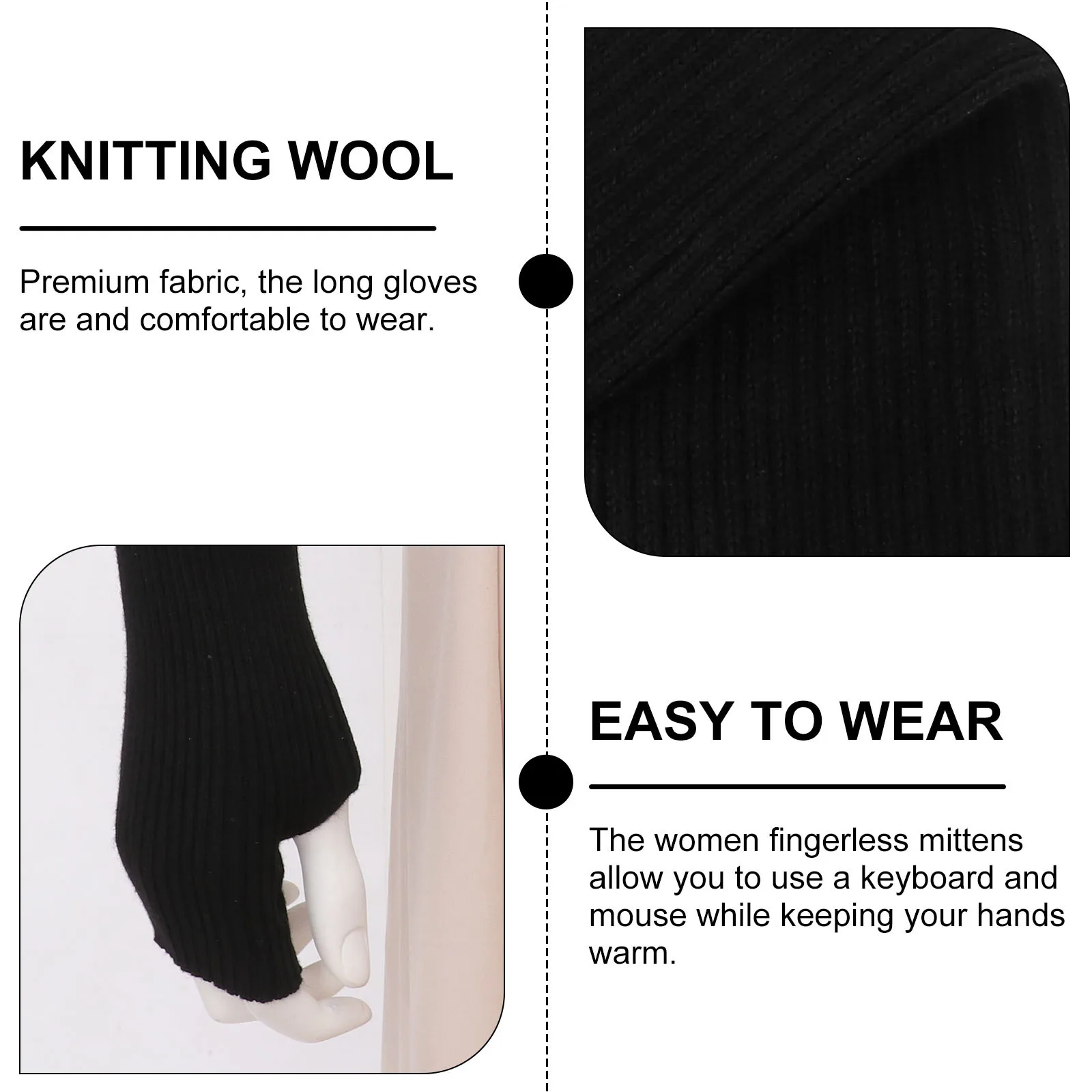 

2pcs Thickened Hand Sleeves Women Winter Fingerless Long Mittens Knitted Arm Warmers For Keyboard Use Solid Color
