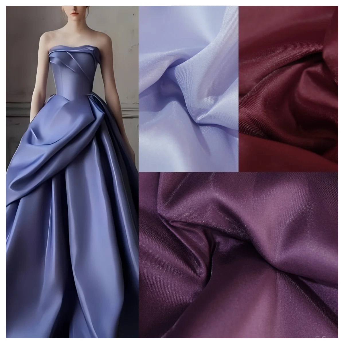 

Гладкая текстурированная однотонная ткань Микадо подходит для свадебных платьев, торжественных платьев и дизайнерской одежды.