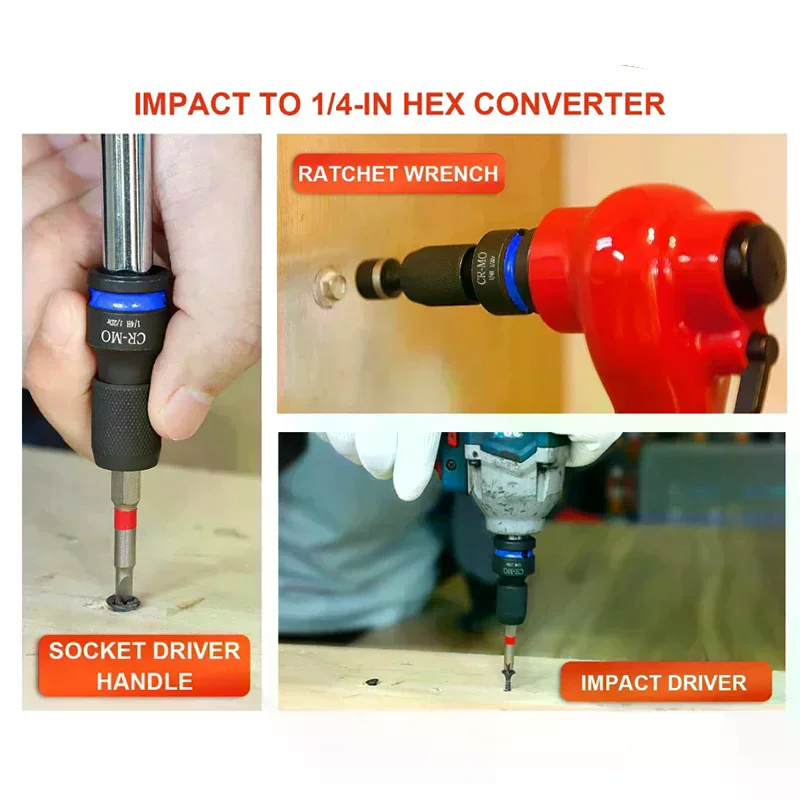 Impact Hex Converter For Screwdriver Bit 1/2 3/8 1/4-Inch Square Drive To 1/4-Inch Quick Release Hex Socket Wrench