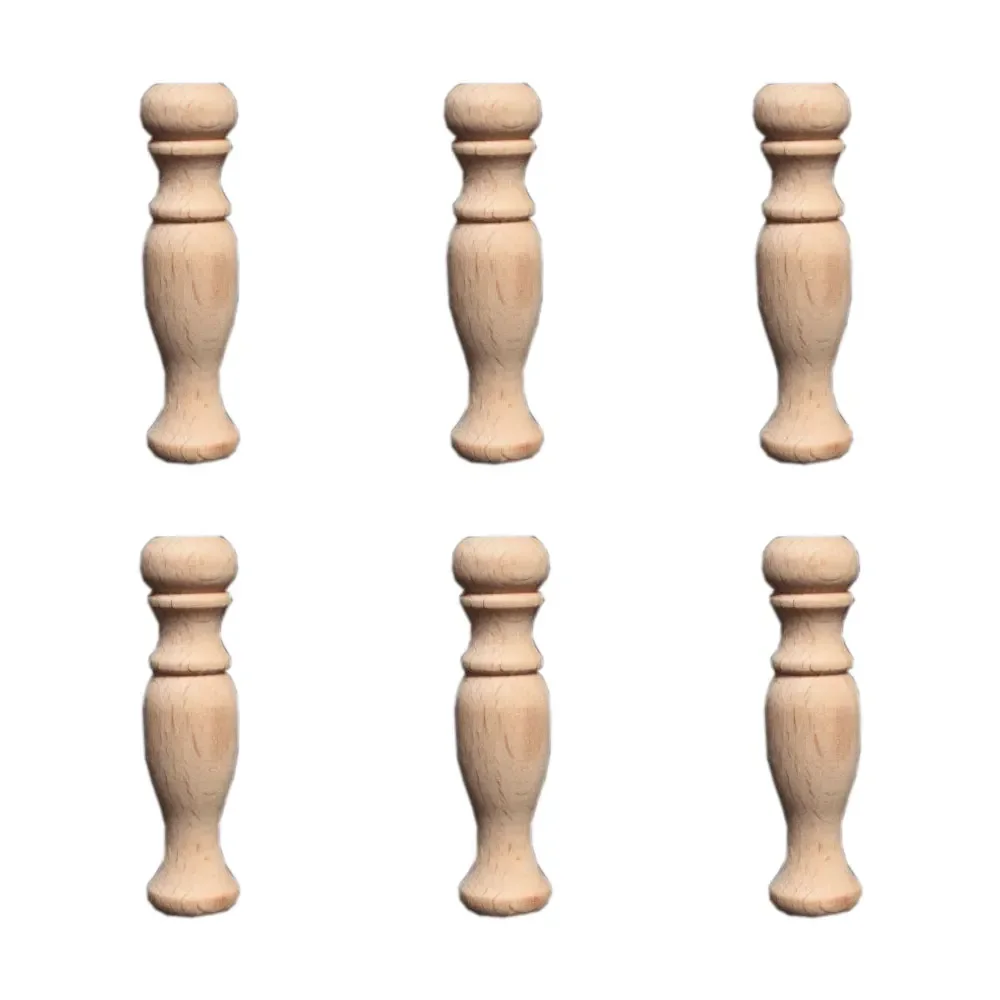 6PCS Unpainted Natural Floral Wood Decal European Woodcarving Furniture Carved Applique Home Wooden Decoration Accessories