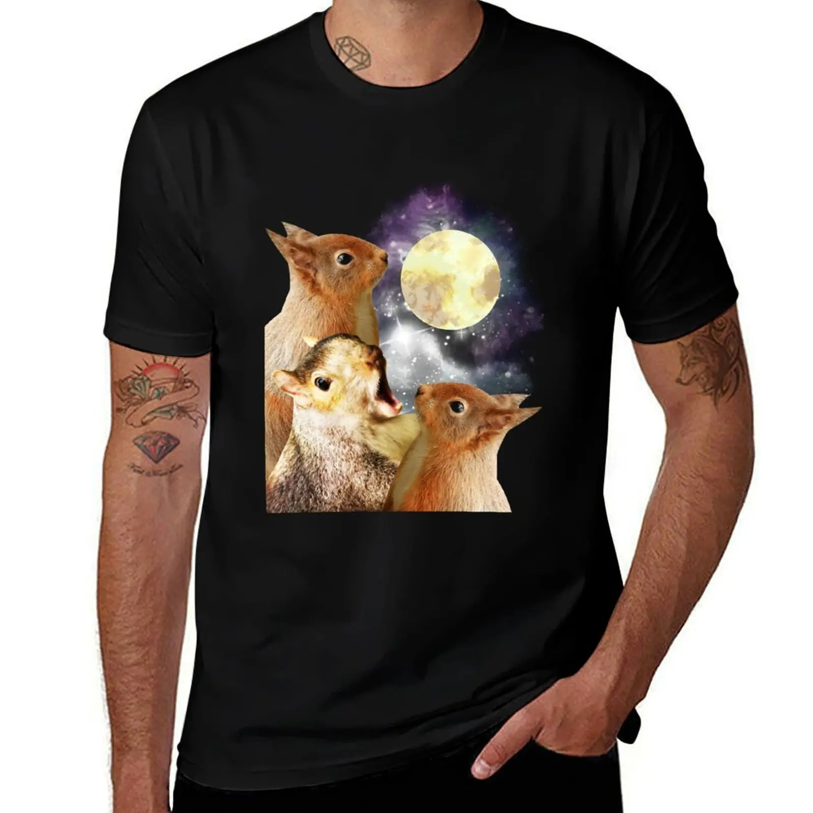 

three squirrel moon T-Shirt blue archive Aesthetic clothing tees designer shirts designer t shirt men